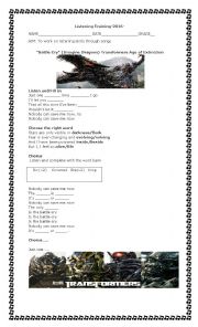 English Worksheet: Listening Transformers 5 Age of Extinction