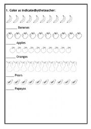 English Worksheet: Numbers and fruits