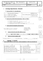 English Worksheet: mid semester test N1 (9th formers)