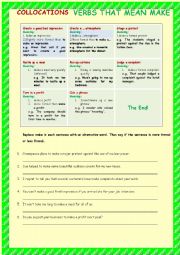 English Worksheet: Collocations - verbs that mean make