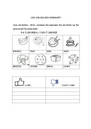 English Worksheet: food like and dislike 