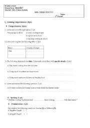 English Worksheet: 1st year mid term test n 1