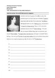 English Worksheet: Asking Questions in Simple Past tense