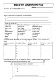 Breakfast worksheet