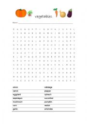 Word Search Vegetables