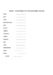 English Worksheet: COUNTABLE AND UNCOUNTABLES