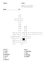 English Worksheet: crossword food