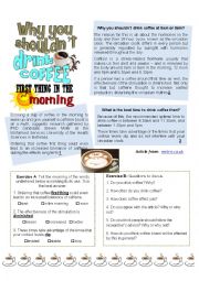 English Worksheet: Why you shouldnt drink coffee first thing in the morning