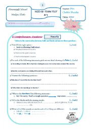 English Worksheet: mid-term-test 1, 2nd form