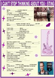 English Worksheet: I can´t stop thinking about you : Sting´s song +gerunds 
