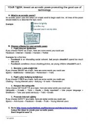 English Worksheet: acrostic poem