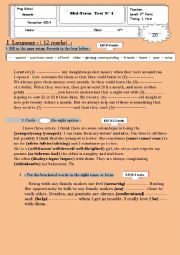 English Worksheet:  mid semester test 1 