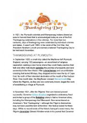 English Worksheet: thanksgiving lesson