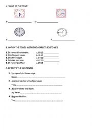 English Worksheet: daily routines+telling the time