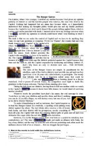 English Worksheet: Hunger Games reading and grammar activitites