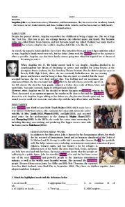 Angelina Jolie + Present Perfect and Past Simple + modals of obligation and lack of obligation + word building + adjectives