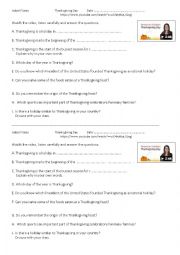 English Worksheet: Thanksgiving video listening activity