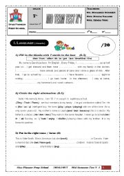 English Worksheet: Sfax Pioneer Prep School Mid Semester 1 Test