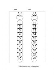 English Worksheet: numbers 1-20 