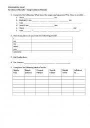 English Worksheet: Activity Sheet for the song 