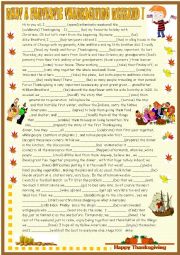 English Worksheet: Thanksgiving text ,  past /present simple