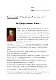 English Worksheet: Wolfgang Amadeus Mozart