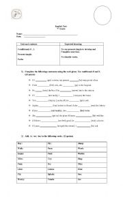 English Worksheet: English test present simple and conditional 1