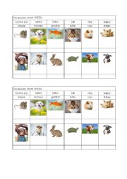 Pets worksheet