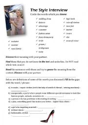 English Worksheet: The Style interview vocabulary