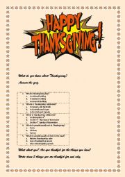 English Worksheet: Thanksgiving