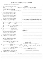 English Worksheet: Johnny Cashs Thanksgiving Prayer (song)