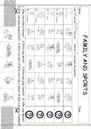 English Worksheet: Family members and sports (cut and paste, speaking, sequence type)