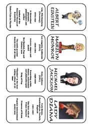 English Worksheet: Famous people speaking cards (was,were) part 1