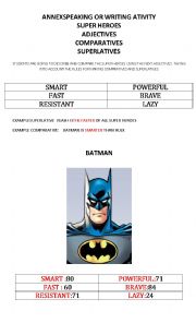 English Worksheet: COMPARATIVES AND SUERLATIVES SUPER HEROES