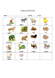 English Worksheet: Animals Pictionary