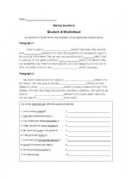 English Worksheet: Making Questions Student A and B Worksheets