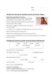 English Worksheet: Malala Yousafzai