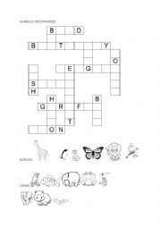 English Worksheet: animals crosswords