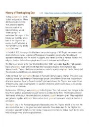 English Worksheet: History of Thanksgiving Day Class