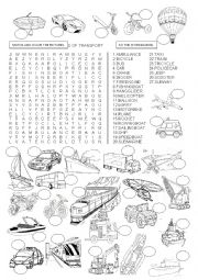 English Worksheet: WORDSEARCH - MEANS OF TRANSPORT