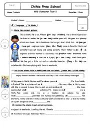 English Worksheet: mid semester test 1