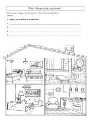 English Worksheet: Whats wrong in the crazy house?