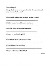 English Worksheet: reported speech present tense