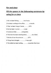 English Worksheet: for or since