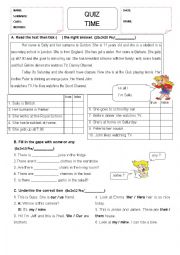 English Worksheet: QUIZ TIME 2