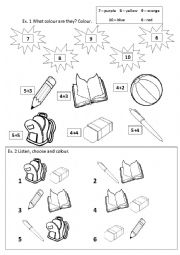 school things, numbers 1-10 and colours