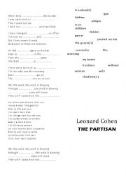 English Worksheet: THE PARTISAN. Leonard Cohen