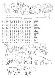 English Worksheet: WORDSEARCH - FARM ANIMALS