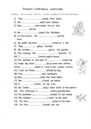 English Worksheet: present continuous  tense  exercises