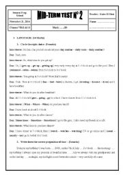 English Worksheet: 2016 / 2017 7th Form Mid-Term Test 2